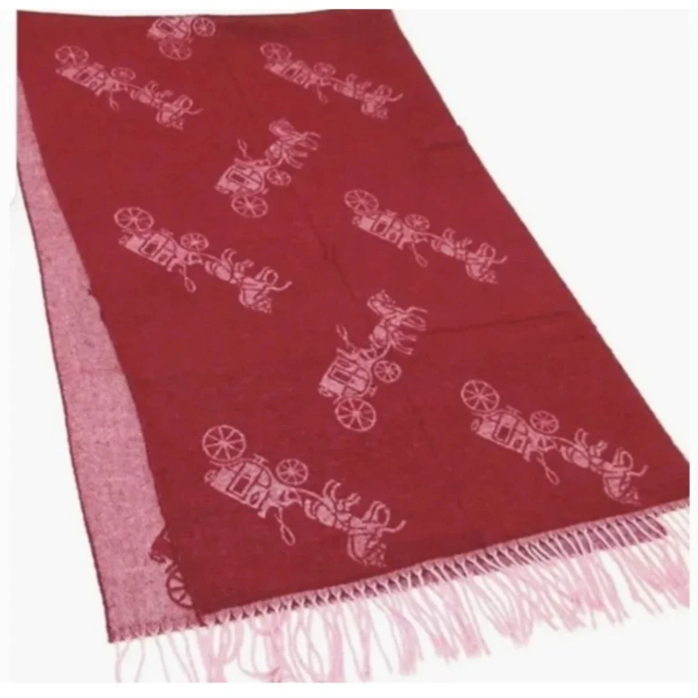 Coach Red Signature Horse‎ & Carriage Reversible Oversized Wool Cashmere Scarf - Picture 4 of 5